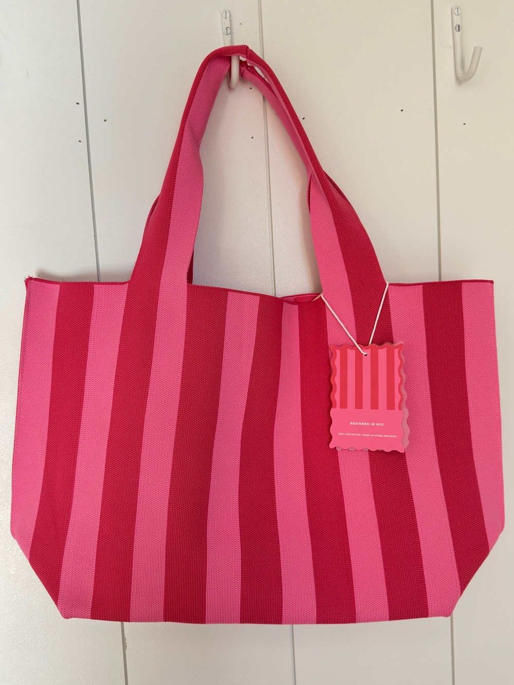 Stripe Woven Tote Bag by Vivere, Pink, NWT